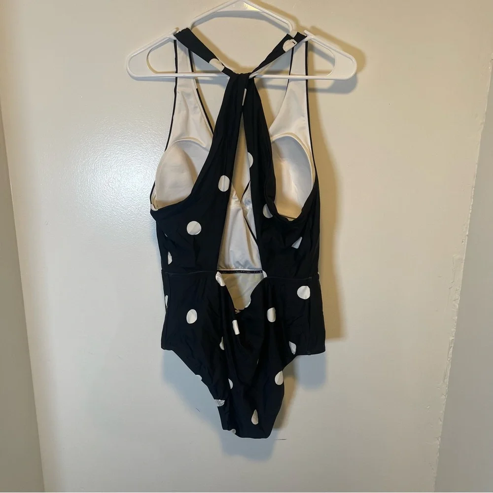 Jantzen black‎ and white polka dot one piece swimming suit women's size 16